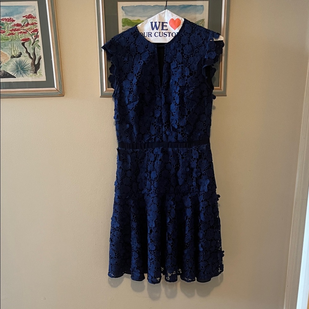 Shoshanna Navy Lace Midi Dress